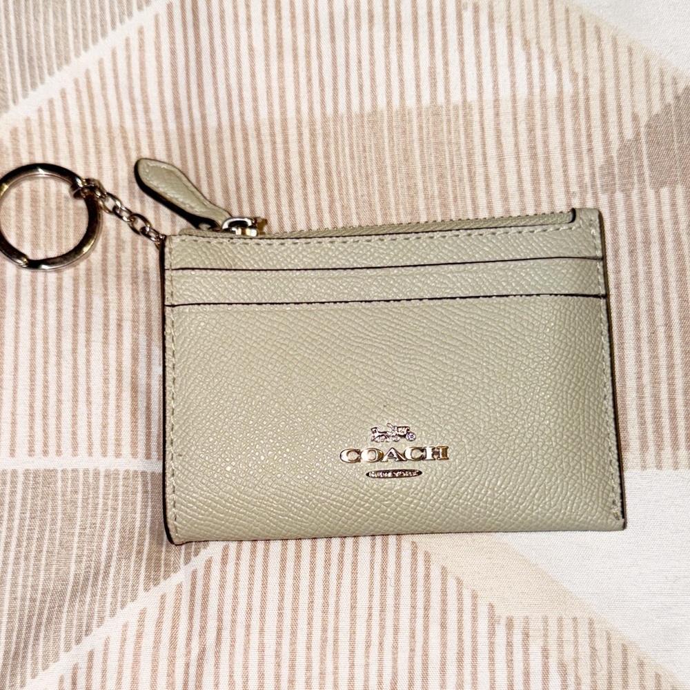 Coach Small Card Case Keyring in Very light Sage Green